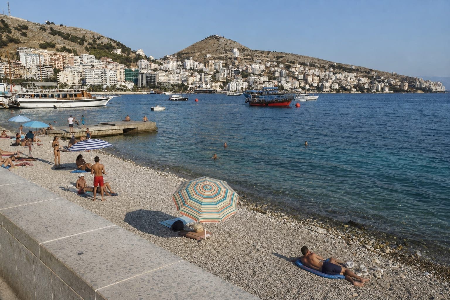 Central Sarandë coastline and city views in Albania.